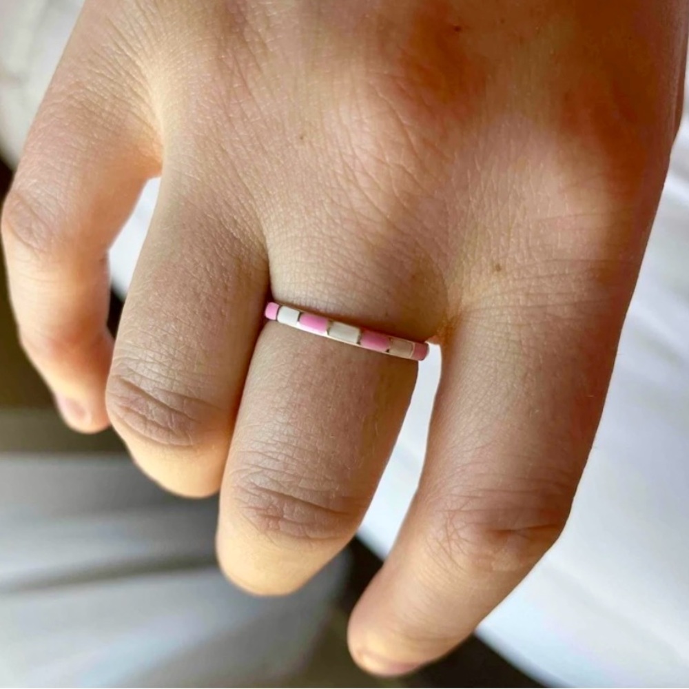 🆕 Stamped S925 Sterling Pink and White Pastel Band Ring -Size 7 - Picture 11 of 13
